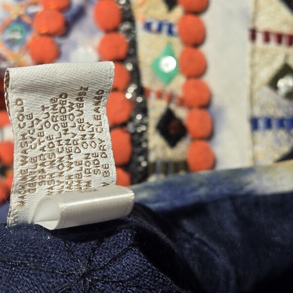 Chico's Quilted Jacket Blue Tie Dye Shibori Open Front Embroidered Sz 3 (XL) - Picture 8 of 8